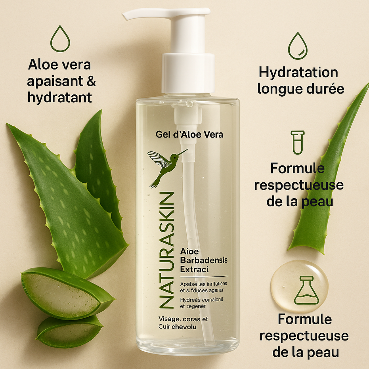 Application gel aloe vera sur peau visage peau sensible