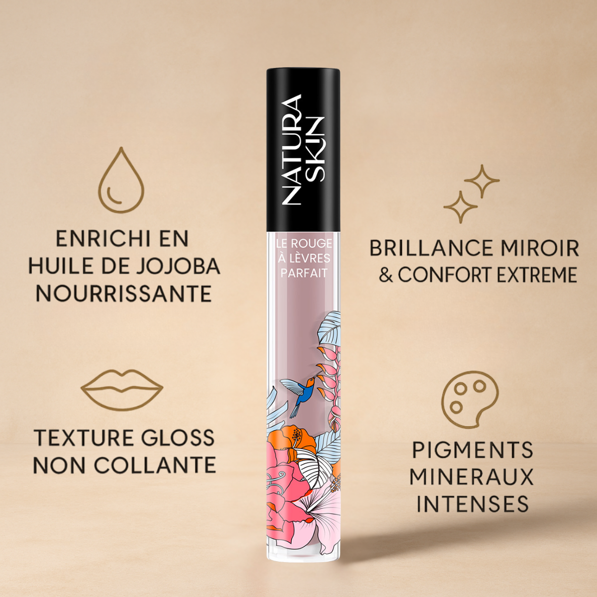 Gloss liquide rosée subtile pour des lèvres soignées