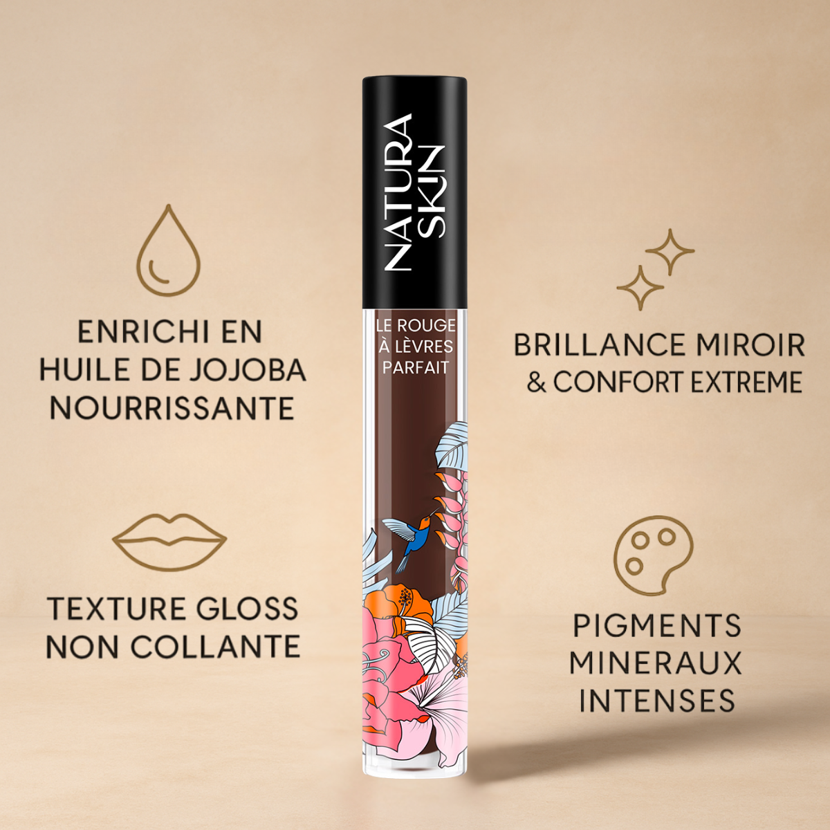 Brillant à lèvres prune intense idéal pour un maquillage sophistiqué