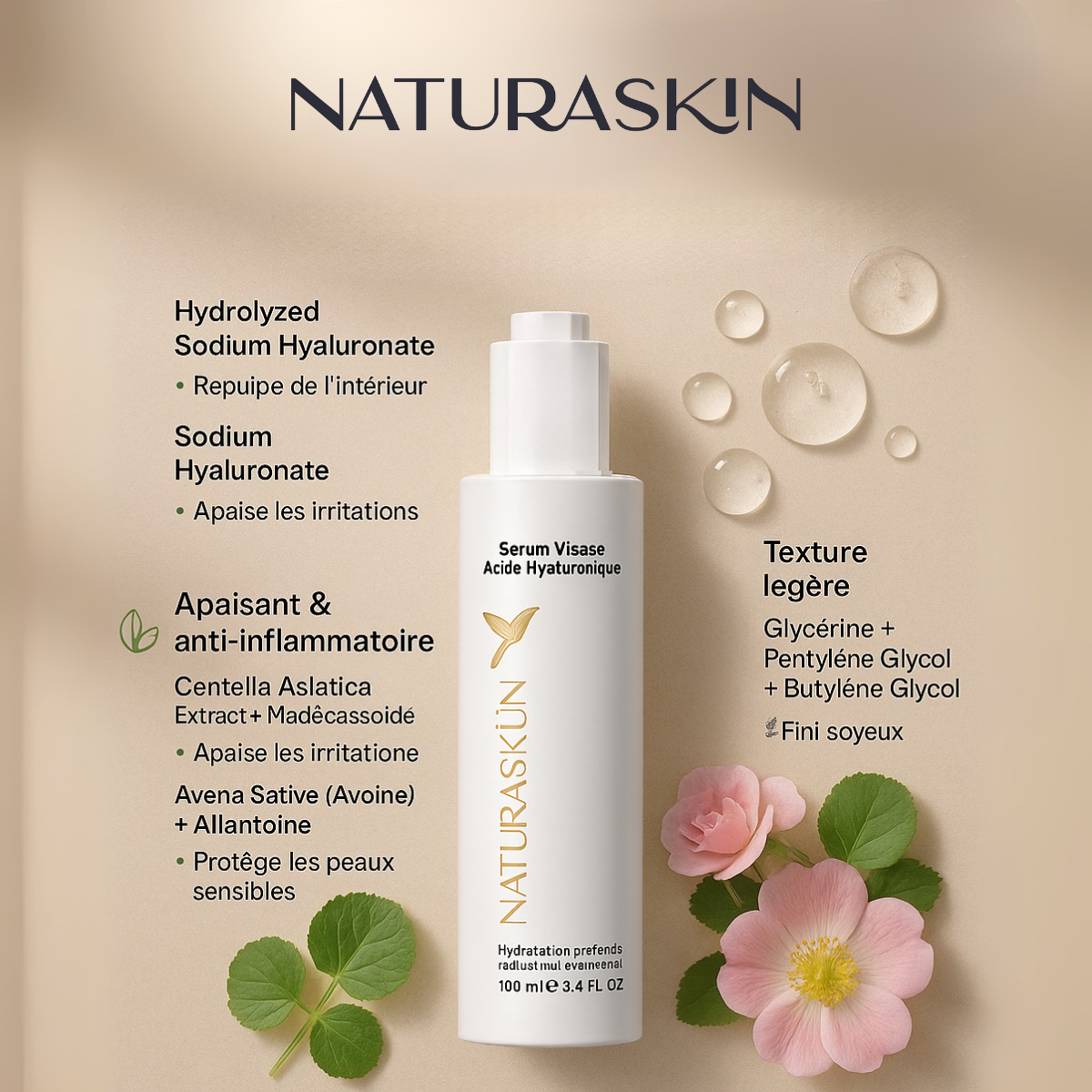 Sérum acide hyaluronique anti-âge pour hydratation profonde