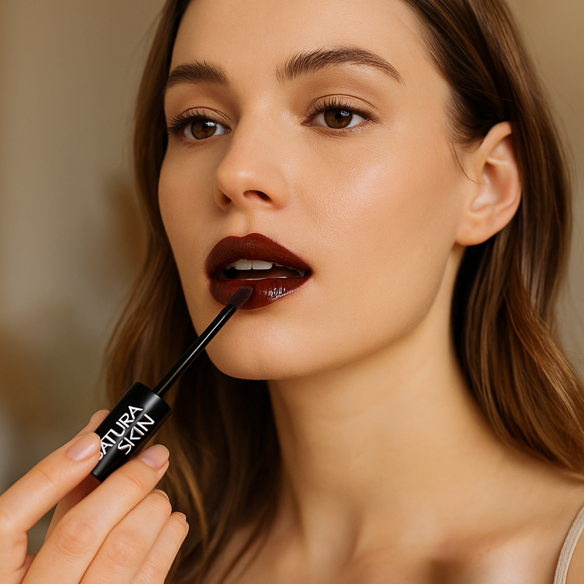 Maquillage lèvres nude corail chic et délicat