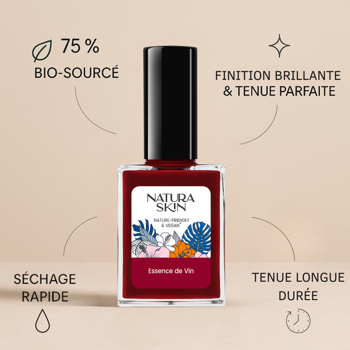 Manucure longue tenue avec nuance bordeaux lumineuse