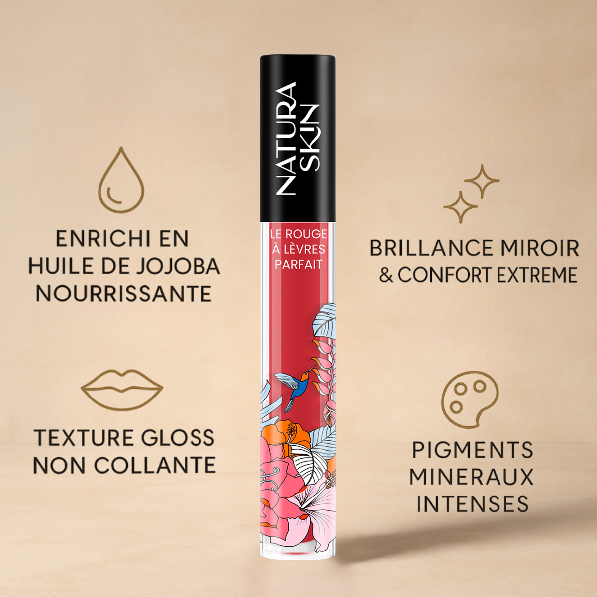 Gloss lèvres liquide corail clair au rendu éclatant