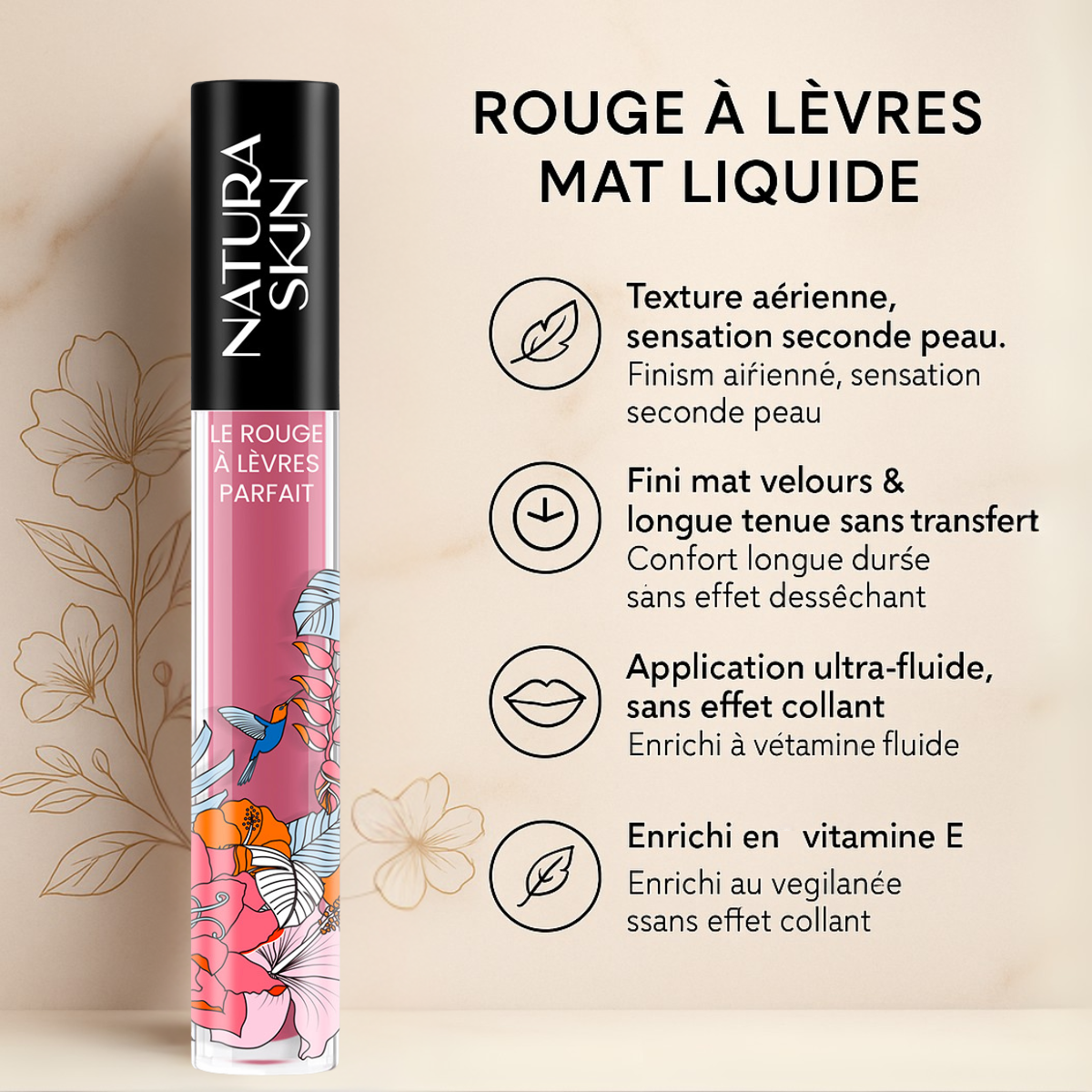 Rouge à lèvres mat longue tenue en nuance rosée délicate