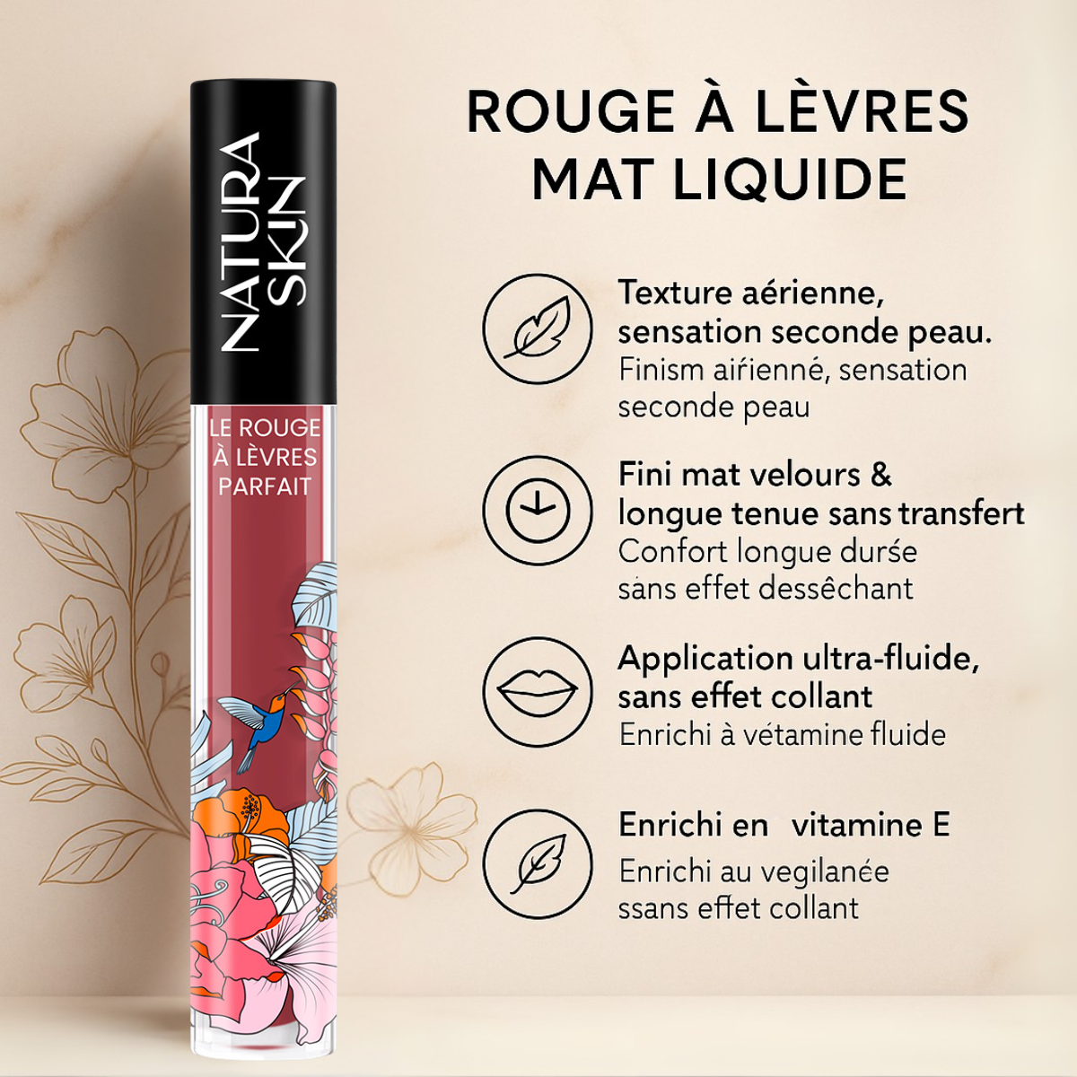 Rouge à lèvres mat longue tenue en teinte brique intense